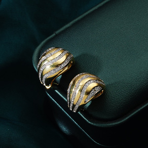 Gold Geometric <b>Cuff</b> <b>Earrings</b> Channel Setting Everyday Wear - Product Image 1