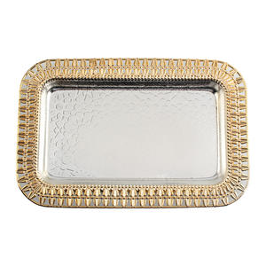 Assiette de service en métal argenté et doré, Assiette de service en acier inoxydable - Product Image 5