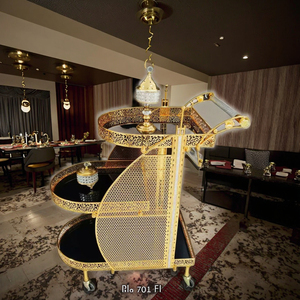 Chariot de service de luxe italien au design mid-century en fer écologique, chariot doré à 4 roues pour hôtels, banquets familiaux, salon - Product Image 5