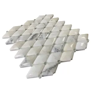 3D Carrara White Marble Glass Diamond Mosaic Tile