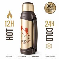 Thermos isotherme en acier inoxydable 304 avec couvercle GO TRAVEL, grande poignée, anti-fuite, sans BPA, pour boissons chaudes et froides, plusieurs tailles, pour l'extérieur