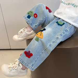 Nuovo stile di Jeans da ragazza per la primavera e l'autunno 2025 bellissimi pantaloni larghi a gamba dritta per ragazze - Product Image 4