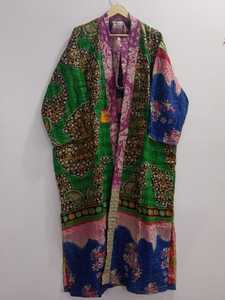 Chaqueta Reversible Kantha de algodón 100%, Chaqueta abierta con estampado Floral hecho a mano, detalle bordado acolchado, proceso de punto tejido - Product Image 3