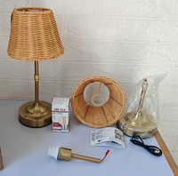 Lampe de table en rotin et bambou, abat-jour en métal, lumière de mariage, lumière remplaçable, tactile, sans fil, rechargeable par USB, lampe de table en rotin