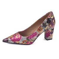 Sepatu Wanita Model Pumps Emas Floral Grosir 2026, Ujung Runcing, Hak Tinggi Tebal, Elegan untuk Pesta Pernikahan, Kantor, dan Acara Formal, untuk Pasar Afrika