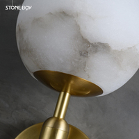 Applique Murale Moderne de Luxe en Laiton Massif avec Abat-jour Globe en Marbre pour Chambre à Coucher, Chevet, Salon, Escalier, Couloir, Salle à Manger
