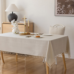 Minimalist Checkered Tassel <b>Tablecloth</b> Rectangular Oilproof Stain Resistant For Dining And Coffee Tables Home Use Polyester - Product Image 2