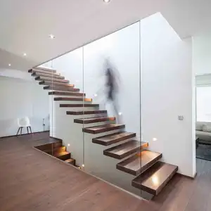 ACE Float Stairs Wooden Step Hidden Stringer Floating Modern Staircase For Indoor