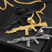 Vente en gros personnalisé 925 argent sterling plaqué or AK-47 mitrailleuse pendentif collier pistolet porte-clés