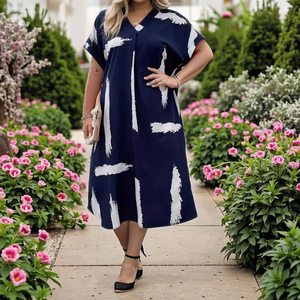 Được thiết kế dành cho phụ nữ cỡ lớn Thích hợp cho mọi dịp Đầm in họa tiết dáng rộng tự nhiên, giảm béo cỡ lớn - Product Image 6