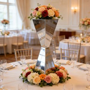 Supports à fleurs hauts en acier inoxydable doré et argenté, décorations de table, centres de table pour mariage - Product Image 5