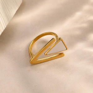 Geometric Stainless Steel Ring With Zircon Inlay <b>Square</b> Triangular Design <b>Adjustable</b> Opening Unisex Jewelry Gift - Product Image 4