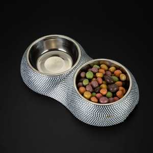 Bols pour animaux de compagnie en acier inoxydable avec strass cloutés, double couche, double compartiment pour nourriture et eau, design luxueux et brillant pour chiots et chats - Product Image 3
