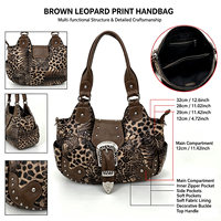 Sac fourre-tout Street Spicy Girl à imprimé léopard et patchwork, avec plusieurs poches et rivets, sac à bandoulière vintage, sac antique