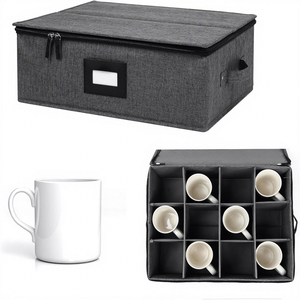 Organizador de tazas <span class=keywords><strong>con</strong></span> divisores, adecuado para tazas de vidrio y cerámica, <span class=keywords><strong>con</strong></span> tapa <span class=keywords><strong>con</strong></span> <span class=keywords><strong>cremallera</strong></span> y asa reforzada, apilable. - Product Image 2