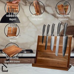 Organisateur de couverts en bois à plusieurs compartiments, base de rangement pour tiroir de cuisine, organiseur de couteaux multi-compartiments. - Product Image 1