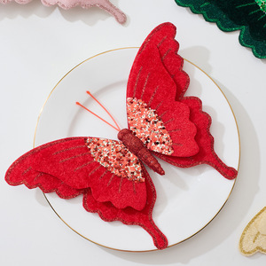 Nouvelle Décoration de Noël transfrontalière de 20 cm : Fleur de Noël Papillon de Simulation Double Couche Haut de Gamme - Product Image 2
