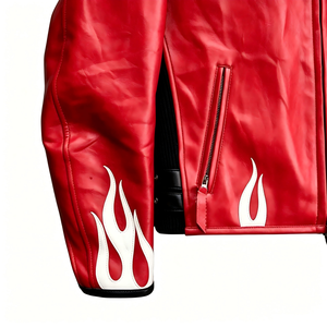 <span class=keywords><strong>Chaqueta</strong></span> de Carreras Vintage Personalizada de Alta Calidad para Hombre, Cuero Genuino, Bordado Rojo, Parches de Chenilla, Tallas Grandes, Cierre de Cremallera, Otoño - Product Image 4