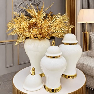 Jarrón de Cerámica Galvanizado en Oro, Decoración Artística para el Hogar, Porcelana con Decoración de Habitaciones, Muebles para Sala de Estar, Accesorios para el Hogar - Product Image 1