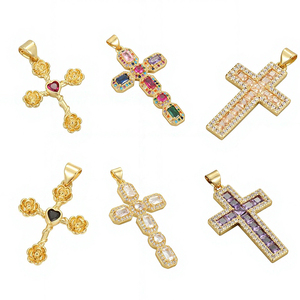 LUOYUNE Ciondolo a Croce Unisex all'Ingrosso, Placcato Oro 18K, in Ottone, Croce di Giuda, Religioso, Hip Hop, con Zirconi Cubici Incastonati a Griffe, Brillante - Product Image 1