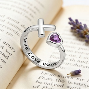 Anillo Ajustable PK 2026 <span class=keywords><strong>True</strong></span> Love Waits con Cruz en Forma de Corazón, Tungsteno Electrochapado con Circonita Azul, Regalo de Joyería para Mujer - Product Image 6