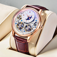 Montre Tourbillon Double Luxe Centrale Mouvement Automatique Squelette Logo Personnalisé