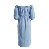 Robe midi en coton de haute qualité pour femme, élégante, col bateau, manches bouffantes, taille naturelle, décontractée et respirante