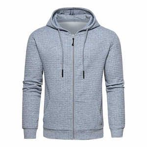 Sudadera con Capucha y Cierre para Hombre, Tejido Waffle, Corte Regular, Informal, para Otoño, Color Gris 2027 - Product Image 1