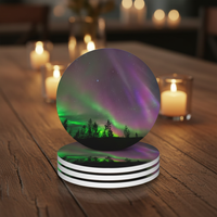 Sous-verres en céramique écologiques absorbants à motif Aurore Boréale classique de qualité supérieure avec base en liège pour la maison, la cuisine et le bar