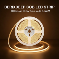 Bande LED COB en rouleau 3mm 400 LED/m 5V USB 5.5W/M Auto-adhésive Sans points IP20 Dimmable Coupable Flexible pour Éclairage