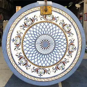 Round marble medallion mixed marble colors with waterjet cut patterns