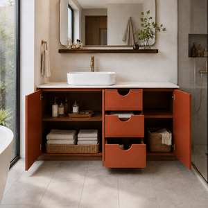 Conjunto de Muebles de <span class=keywords><strong>Baño</strong></span> Modernos de Mediados de Siglo, Estilo <span class=keywords><strong>Bauhaus</strong></span>, Color Terracota Naranja, Personalizados - Product Image 5