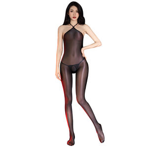 女式油光超薄真丝开裆透明吊带露背连体裤透气连体袜 6435 - Product Image 4