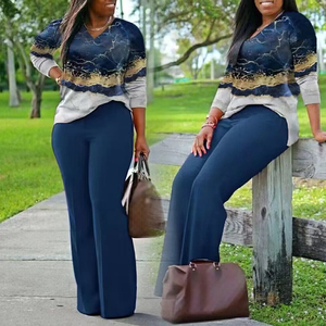 Yuhong Yuhong Primavera Otoño Nueva Ropa de Talla Grande para Mujer, Conjunto Casual de Dos Piezas con Camiseta de Manga Larga Estampada y Pantalones - Product Image 3