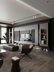 خزانة تلفاز مدمجة حديثة بتصميم بسيط وكامل الجدار حسب الطلب - Product Image 5