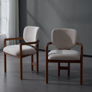 Modern Convertible <b>Dining</b> Chairs Set of 2 Upholstered <b>Armchairs</b> with Rubber Wood Legs Beige Fabric for Apartment Use - Product Image 1