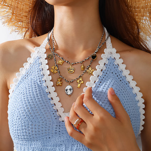 Fashion Charm Bracelets Set 18K Gold Plated Multi Element <b>Cross</b> Design Unisex Jewelry Black Rope <b>Chain</b> Style - Product Image 4