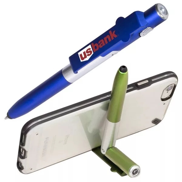 4-in-1 Promotional Custom logo Gift Ballpoint Pen with LED Light Phone Stand and Stylus