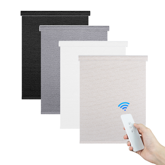 Modern Motorized Automatic Remote Smart Roller Blinds Shades Electric Fabric Horizontal Design Built-In Installation