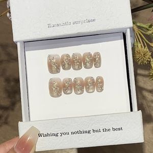 10 pièces ballerine courte presse à la main sur les <span class=keywords><strong>ongles</strong></span> couverture complète oeil de chat <span class=keywords><strong>faux</strong></span> <span class=keywords><strong>ongles</strong></span> bâton sur les <span class=keywords><strong>ongles</strong></span> avec strass feuilles décorées - Product Image 1