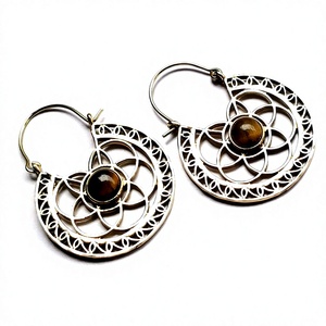 Pendientes de Aro con Piedra Ojo de Tigre y Baño de Oro Estilo Bohemio Life of Flower para Aniversario de Mujer - Product Image 5