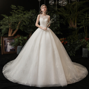 European American Style Ball Gown Wedding Dress Sweetheart Neckline Lace Vintage Natural Waistline Full Train - Product Image 2