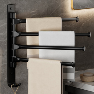 CXT469 Bathroom Aluminum Towel Rack <strong>Shower</strong> Room Multi Link Storage <strong>Shelving</strong> No Hole Rotation Towel Hanging Rod - Product Image 2
