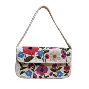 Bolso de mano informal con cuentas y flores hechas a mano para mujer |   Bolso de hombro ecológico de gran capacidad con forro de satén |   Marca Privada OEM - Product Image 1