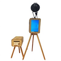 18,5 inch dubbelzijdige magische spiegel vintage houten fotohokje met houtnerf, dubbelzijdig houten fotohokje