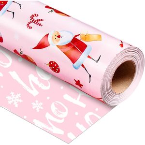 Santa Claus Christmas Wrapping <b>Paper</b> <b>Roll</b> Pink Reversible Gift <b>Wrap</b> 17 Inch X 33 Feet Craft Packaging <b>Paper</b> - Product Image 1