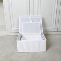 Panier de rangement en bambou blanc Couvercle de conteneur rectangulaire pliant écologique pour l'organisation de la maison pour la décoration