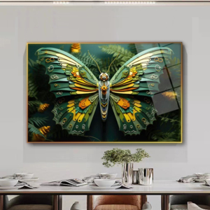 Quadro Decorativo per Soggiorno con Paesaggio <span class=keywords><strong>di</strong></span> Cascata nella Giungla, Arte Murale con <span class=keywords><strong>Farfalle</strong></span> in Cristallo e Porcellana HD - Product Image 1