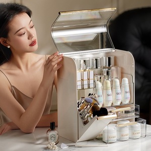 Cosmetic Storage Box With Drawers Large Capacity Dustproof For <b>Dressing</b> <b>Table</b> Skincare <b>Makeup</b> Organizers White Gold Version - Product Image 2