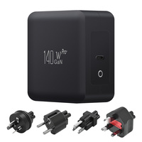Chargeur rapide GaN 140W avec logo OEM/ODM, prise murale interchangeable AU/EU/UK/US, USB-C PD3.1, PD, QC, PPS, 140 watts pour téléphone et ordinateur portable